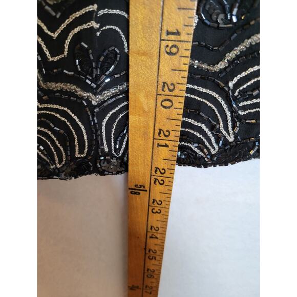 Adrianna Papell Womens Flower Silk Beaded Top Size Large Black Evening Formal - Picture 9 of 10